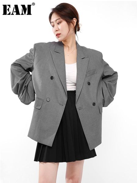 

women's suits & blazers [eam] women gray pleated casual big size blazer lapel long sleeve loose fit jacket fashion spring autumn 2021 1, White;black