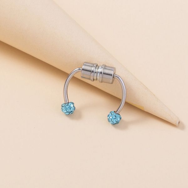 

fashion simple diamond inlaid stainless steel magnetic horseshoe ring u-shaped puncture clip nose ornament, Silver