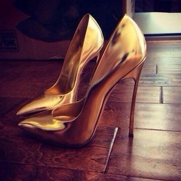 

dress shoes fashion patchwork metal heels pumps shallow pointed toe stiletto gold leather party wedding, Black