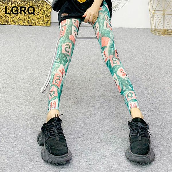 

women's pants & capris [lgrq] high elastic waist green letter graffiti pencil trousers fit women fashion tide spring autumn 2021 19d215, Black;white