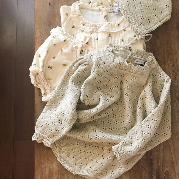 

jumpsuits baby girl knitted romper vintage style infant clothes cream color lovely one-piece jumpsuit+hat boy cloting sets 2pcs, Blue