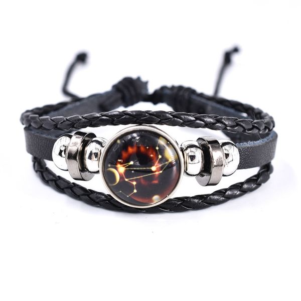 

luminous 12 constellation bracelet mens bracelets fashion leather bangles couple jewelry for woman man gifts, Golden;silver