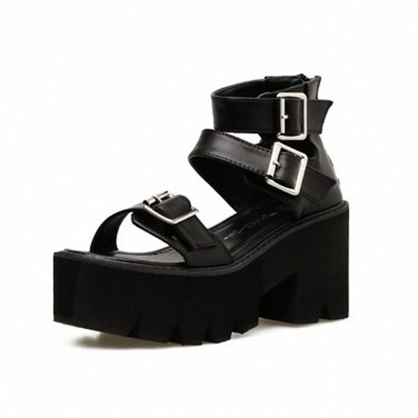 

sandals ankle strap summer fashion women open toe platform shoes high thick heels female black unique party
