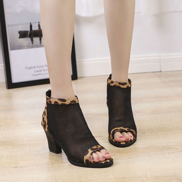 

35-43 large fish mouth sandals women's thick heels 19 summer mh high, Black
