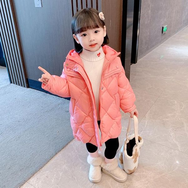

down coat girls long parka solid color girl thick warm children's toddler winter clothes, Blue;gray