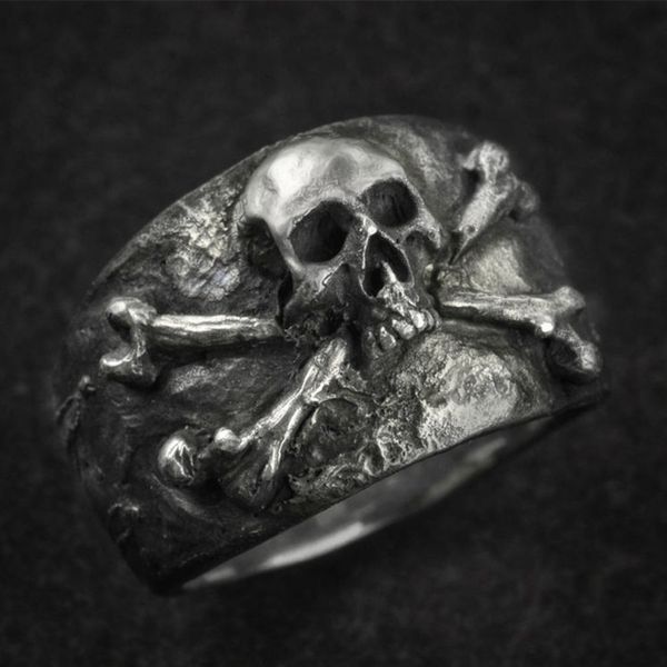 

vintage crossbones pirate skull ring mens silver color biker stainless steel rings