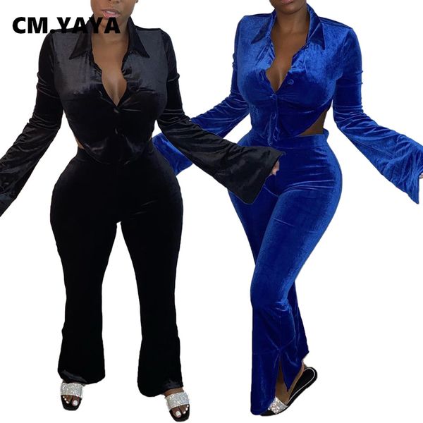 

sportwear veet two piece set women outfits trasuit open bla flare sleeve blouse flare pants matching set sweatsuitby air, White