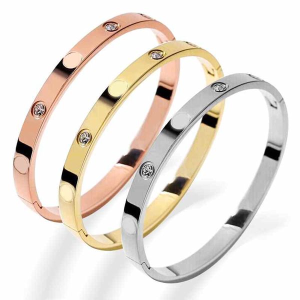 Aço inoxidável amor pulseiras de prata rosa bracelete pulseira de ouro mulheres homens cubic zirconia snap designer jóias por atacado