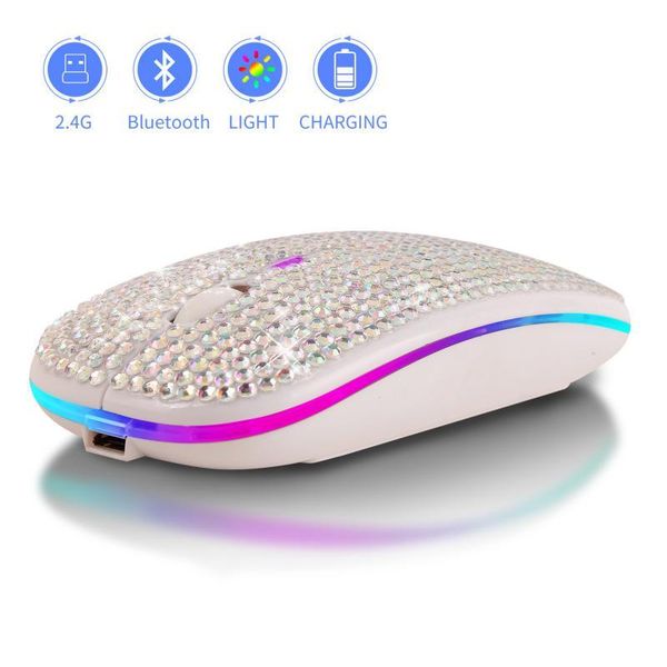 

mice wireless mouse pink diamond shell 1600dpi three gears adjustable gaming computer backlight mute for girl gift pc game