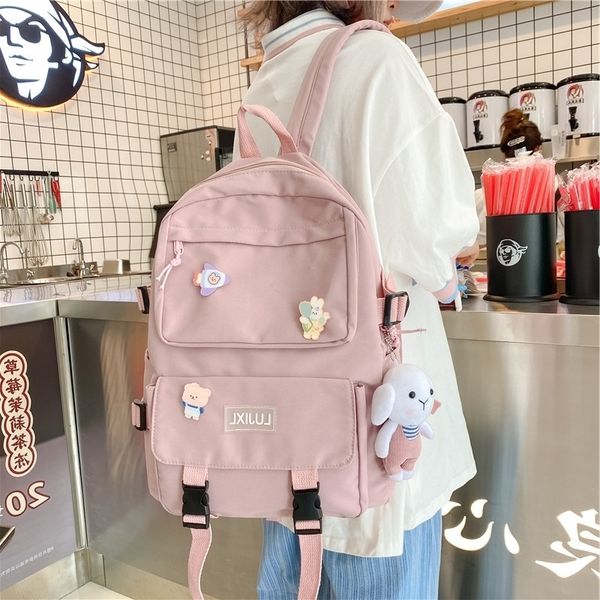 

fashion trend college students backpack korean version solid color simple high school campus schoolbag cute soft girl
