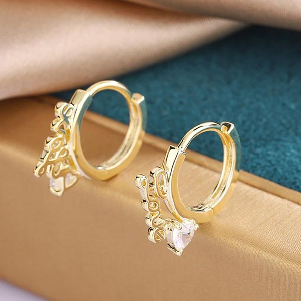 

hoop & huggie letter love with zircon women's earring 2021 design delicate french gold color earing ear accessories buckle jewelry kce0, Golden;silver