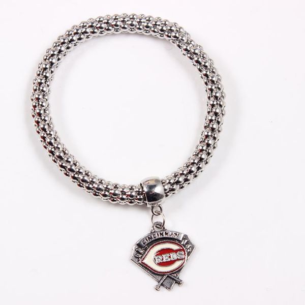 

charm bracelets 10pcs/lot baseball sports bracelet cincinnati charms reds popcorn chain jewelry for man woman fans, Golden;silver