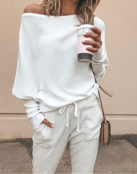 

women off shoulder sweaters batwing sleeve pullovers jumper 3xl harajuku casual loose solid long knitted, White;black
