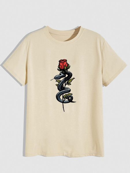 

romwe guys rose & snake graphic tee g6os#, White;black