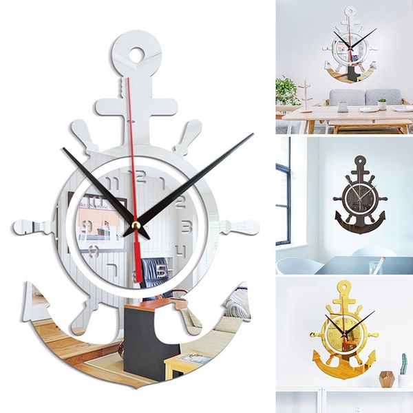 

acrylic anchor clock 3d wall stickers mediterranean style art pirate for home livingroom bedroom smd clocks