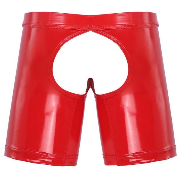

underpants patent leather low rise boxer briefs seamless wet look underwear open buremovable bulge pouch shorts for men, Black;white