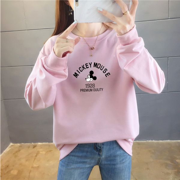

2021 autumn korean cartoon printed thin sweater women's round neck casual loose long sleeve coat, Black