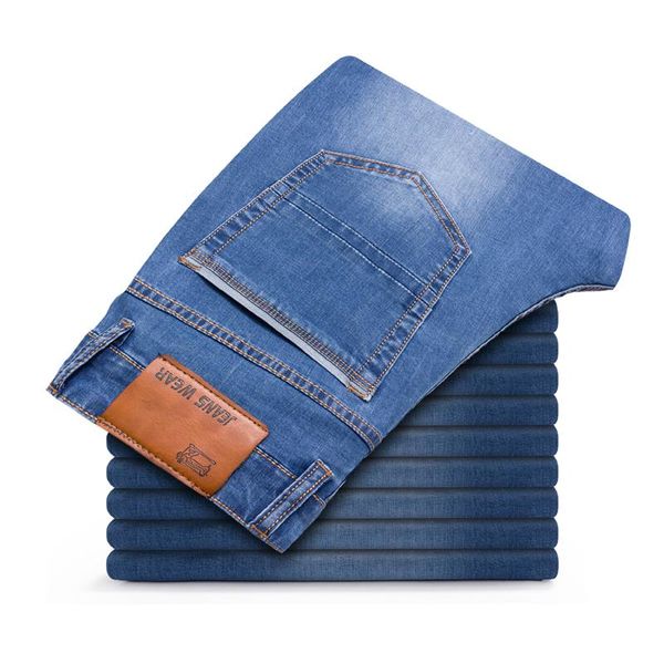 

men's jeans loose straight denim trousers autumn and winter 2021 fashion casual business stretch pants men large size42 44, Blue