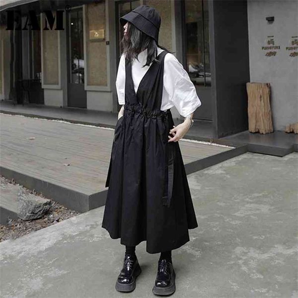 

[eam] high elastic waist black pleated temperament strap half-body skirt women fashion spring autumn 1y493 210708