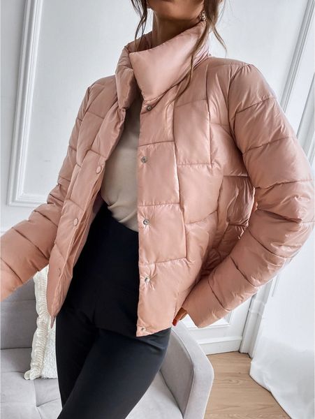 

slant pocket funnel neck puffer coat z7z3#, Black