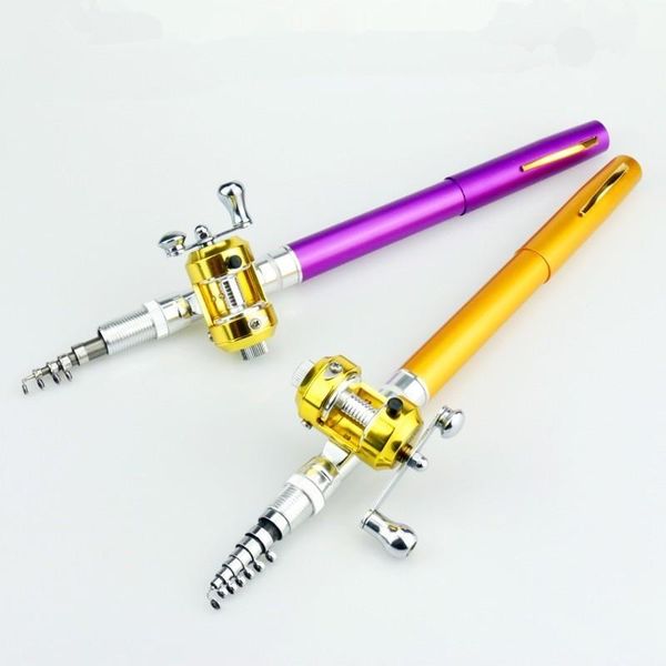 

portable pocket mini fishing rod pole pen shape folded with reel wheel for outdoor river lake boat rods