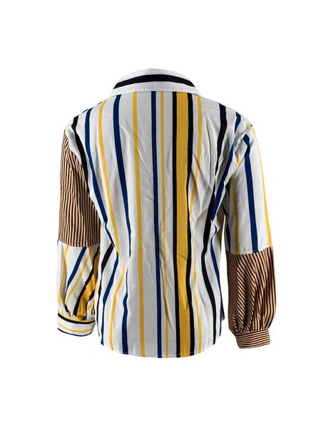

women long sleeve button shirt striped patchwork chic shirt blouse, White