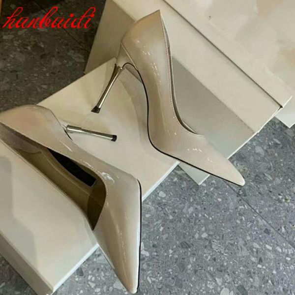 

dress shoes ladies casual single stiletto high heels pointed toe pumps autumn concise patent leather shose slip on thin, Black