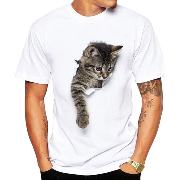

men's summer t shirt white cat print short sleeve o neck tshirt camiseta masculina 210707, White;black