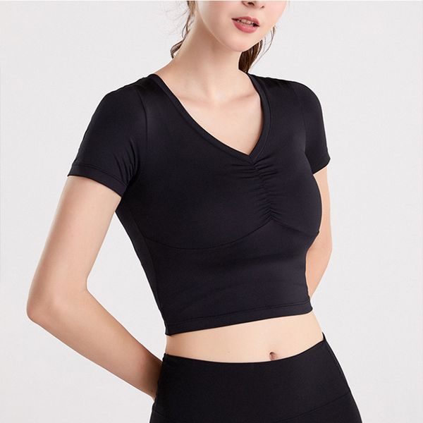 

lu yoga women's short sleeve v neck sports t-shirt running fitness slim breathable yoga short clothing