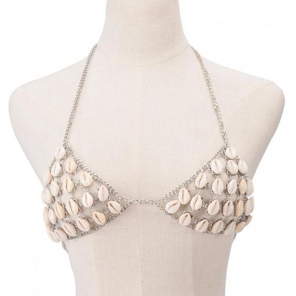 

pendant necklaces multilayer cowrie shell bikini bra chain bralette body antique sliver chains harness vintage beach boho jewely, Silver
