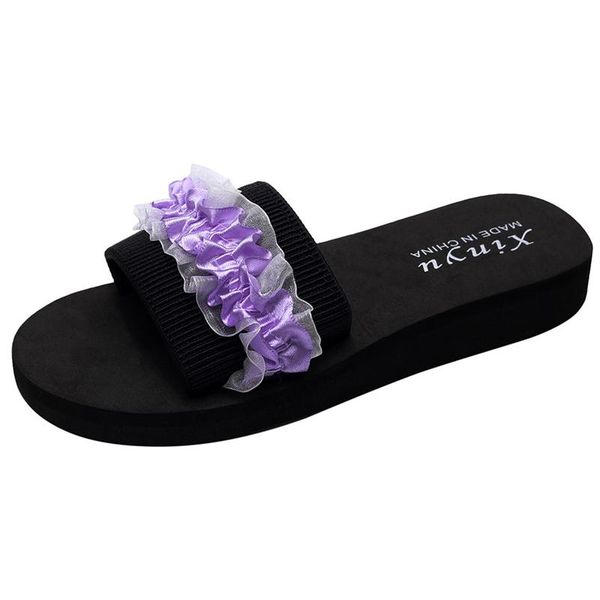 

slippers women summers indoor slides ladies lace flowers outdoor beach breathable sandals home flip-flops flat rubber shoes a40, Black