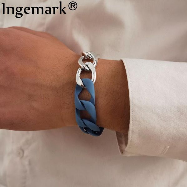 

link, chain gothic mix color acrylic bracelets bangles fashion punk link for women chunky thick adjustable jewelry, Black