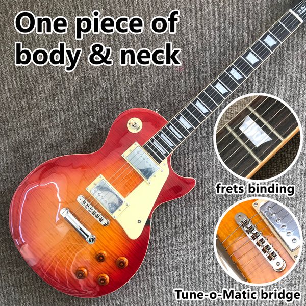

electric guitar, one piece of body & neck, tune-o-matic bridge, frets binding
