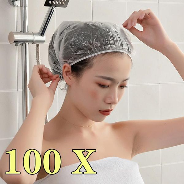 

shower caps 100pcs disposable one-off el home bathing clear hair elastic hats