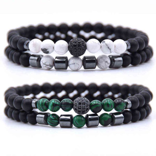 

6mm natural stone beads bracelet 2pcs/set cz ball beaded bracciali femme friends bracelets for women men jewelry mens bileklik, Golden;silver
