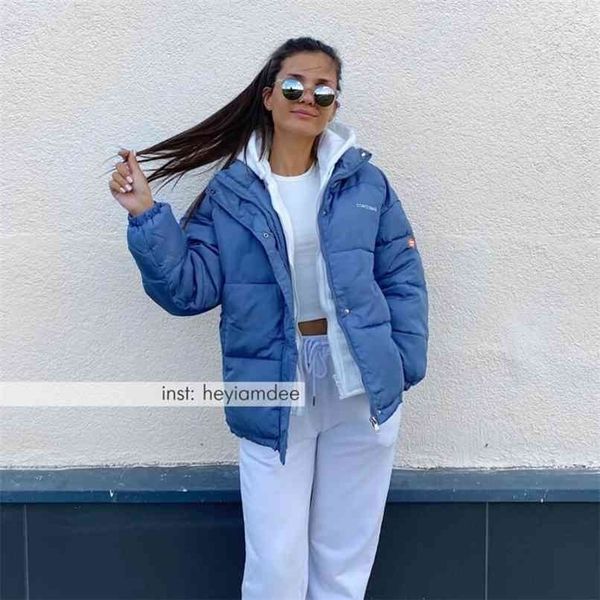 

women coats and jackets winter oversized korean style warm hooded puffer for female thick short parkas 210922, Black
