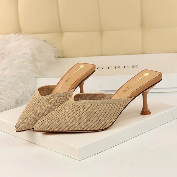 

fashionable wild explosion models solid color high heels shallow mouth pointed toe hollow women's sandals, Black