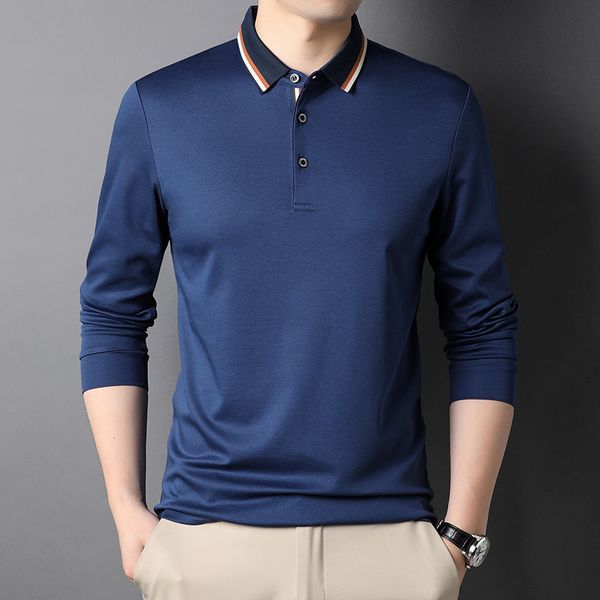 

2021 spring and autumn long sleeve polo shirt men's korean version loose lapel t-shirt cotton bottomed shirt fashion men's wear, White;black