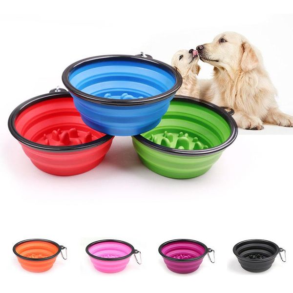 

dog bowls & feeders foldable with buckle pet feeder travel small big slow bowl for dogs puppy pets products convenient