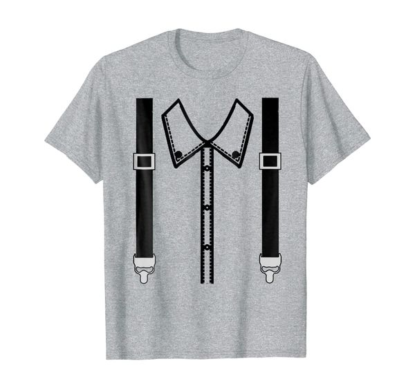 

amish costume printed button front shirt suspenders t-shirt, White;black