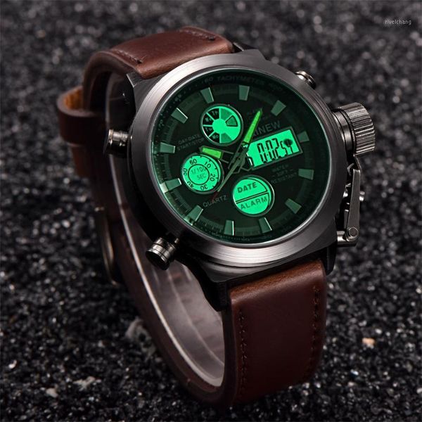 

luxury mens quartz sport led watches fashion analog stainless steel wrist watch reloj de pulsera acero inoxidable fjsl wristwatches, Slivery;brown