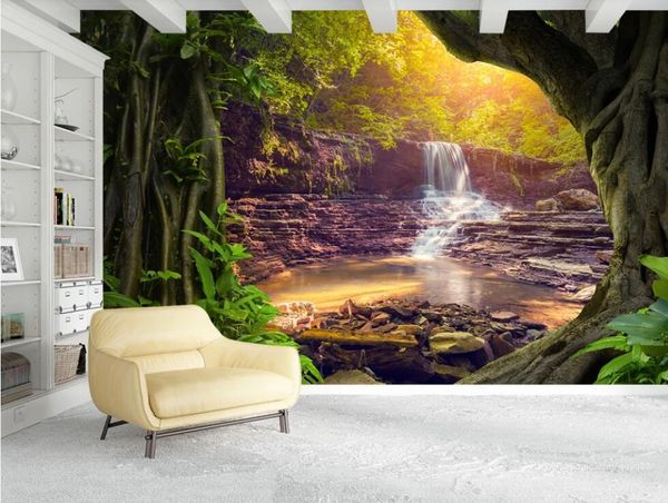 

original forest waterfall mural wallpaper landscape contact paper for bedroom 3d wall murals papers luxury home decor wallpapers