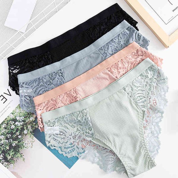 

q woman panties cotton spandex lace underwear ladies 4colors 1pcs breathable comfortable underpants 2021 new, Black;pink