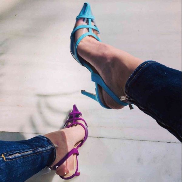 

dress shoes european and american pointed shallow mouth high heels transparent temperament hollow middle thin 1o40, Black