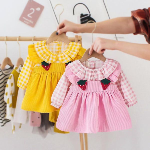 

girl's dresses baby girl dress 0-3 years old girls spring and autumn long-sleeved stitching skirt children's princess, Red;yellow