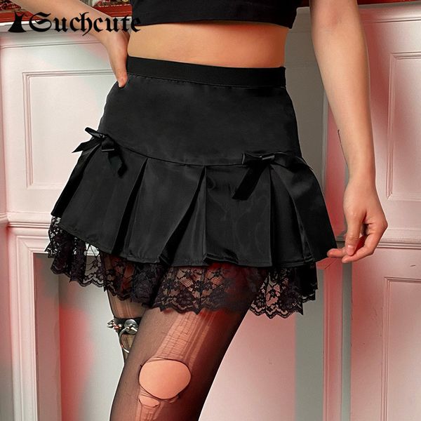 

casual dresses dark academia women's mini skirt streetwear low waist lace trim pleated gothic aesthetic modis party black saias fa, Black;gray
