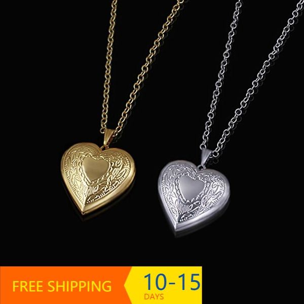 

pendant necklaces brand heart locket necklace for women jewelry gold color cadena trendy cute wholesale collares, Silver