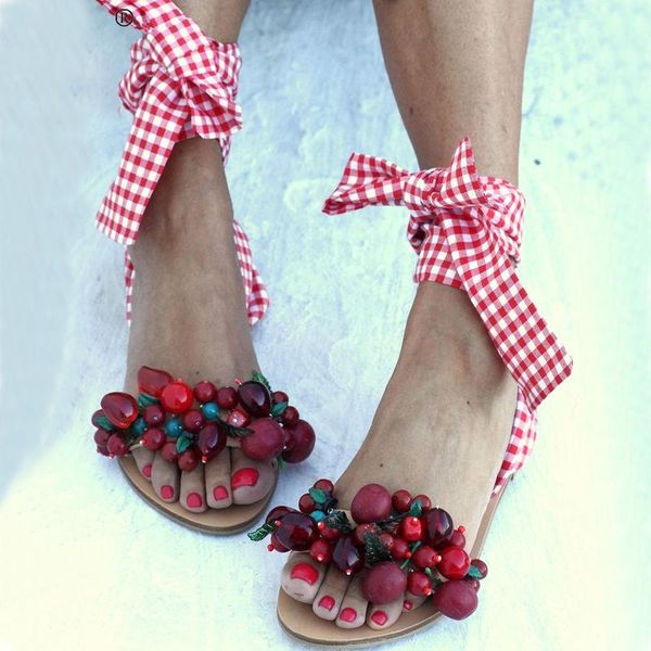 

women sandals summer flat female pearl woman gladiator ankle wrap women's casual shoes ladies beach footwear big size, Black