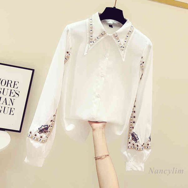 

blouses embroidered shirt women's long sleeve white temperament lady female spring blouse blusas nancylim