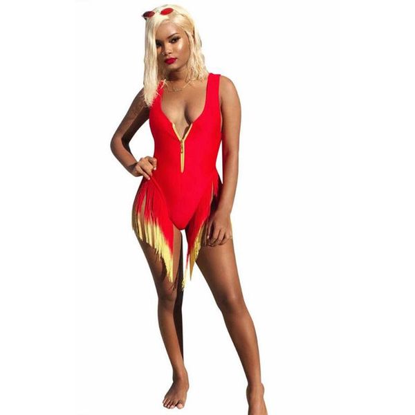 

women's jumpsuits & rompers blackless fringe trim long sleeve party skinny solid bodysuit summer women highstreet bodysuits, Black;white